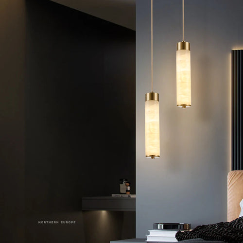 suspension LED en marbre et laiton avec cordon réglable nordique - vue 2 sur 10