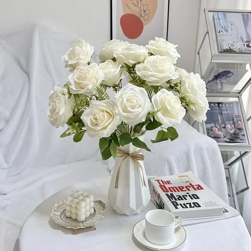 bouquet de roses artificielles en soie pour décoration de mariage - vue 3 sur 15