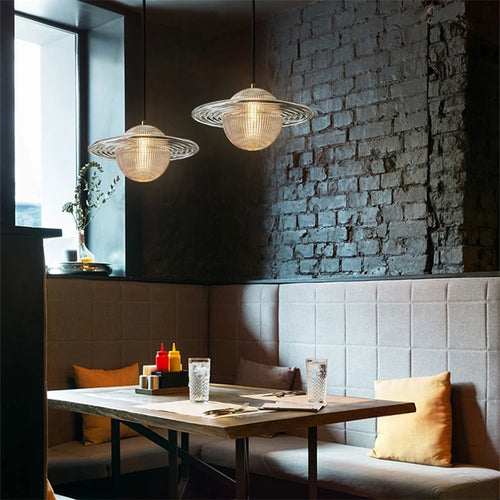 lustre moderne en verre style nordique soucoupe volante led - vue 4 sur 10