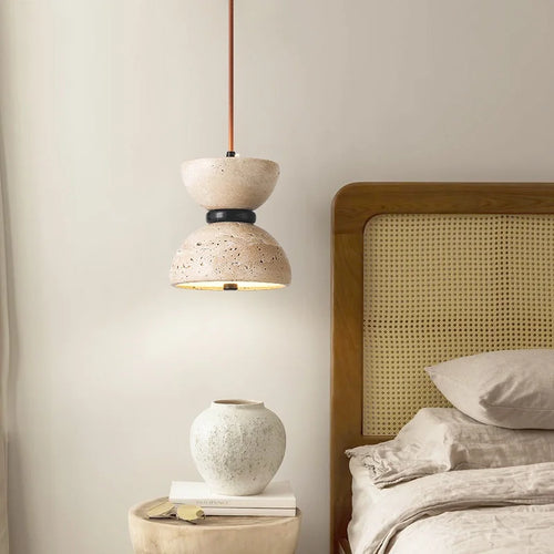 lampe de chevet en travertin style japonais wabi-sabi décoration moderne - vue 3 sur 7