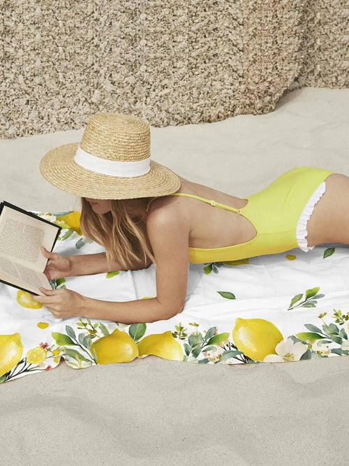 Serviette de bain microfibre motif citron floral plage - vue 5 sur 6