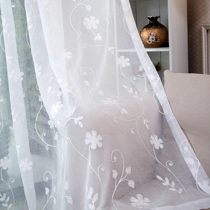 Voilage brodé floral style coréen pour salon chambre