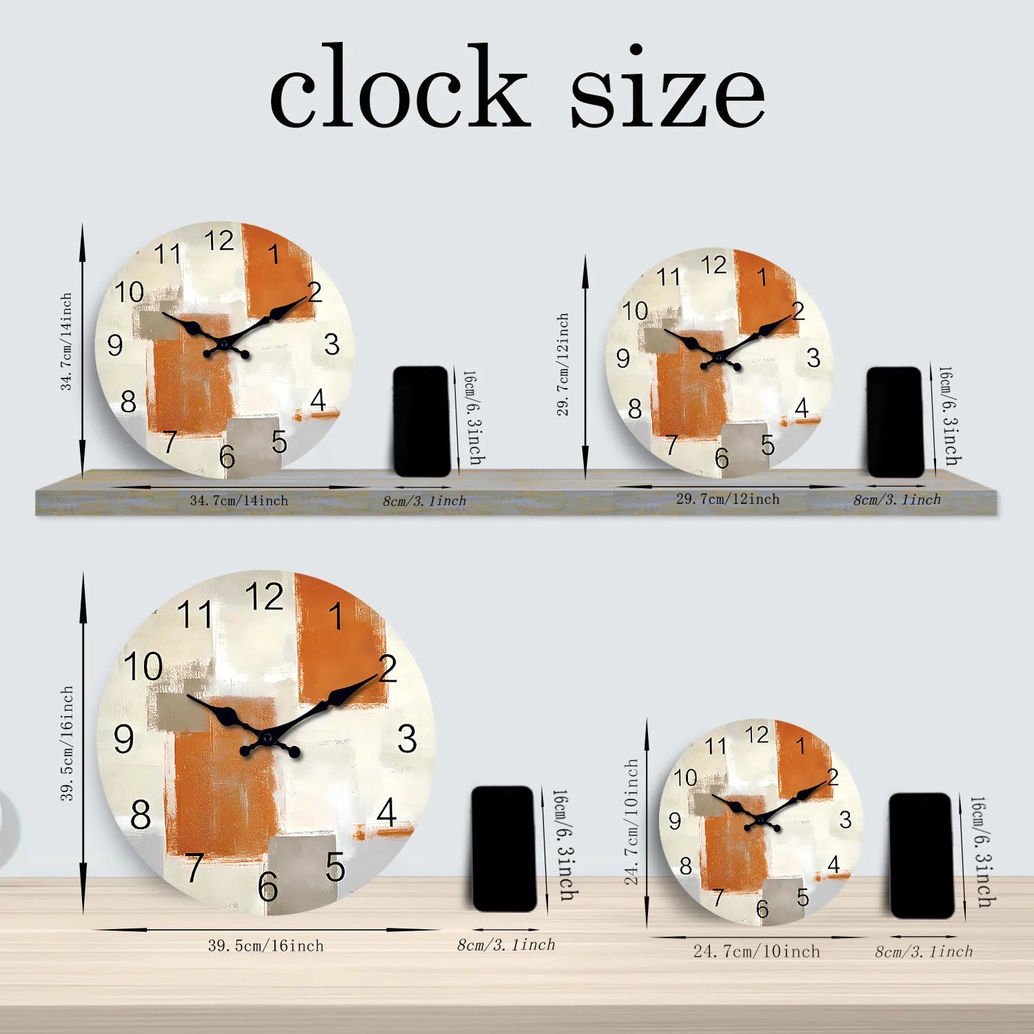horloge murale moderne en bois motif abstrait silencieuse décorative - vue 4 sur 7