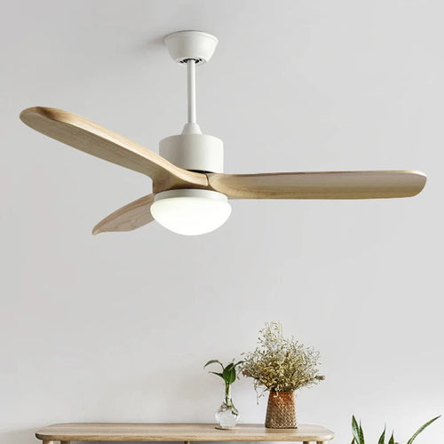 ventilateur de plafond nordique à lumière télécommandée en bois et métal - vue 3 sur 12