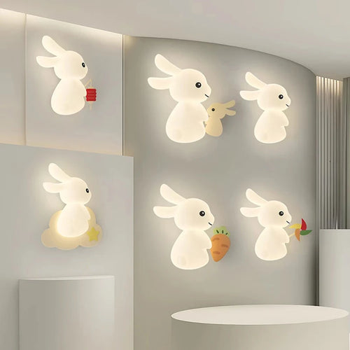 applique murale enfant motif lapin carotte nuage lumière - vue 2 sur 12