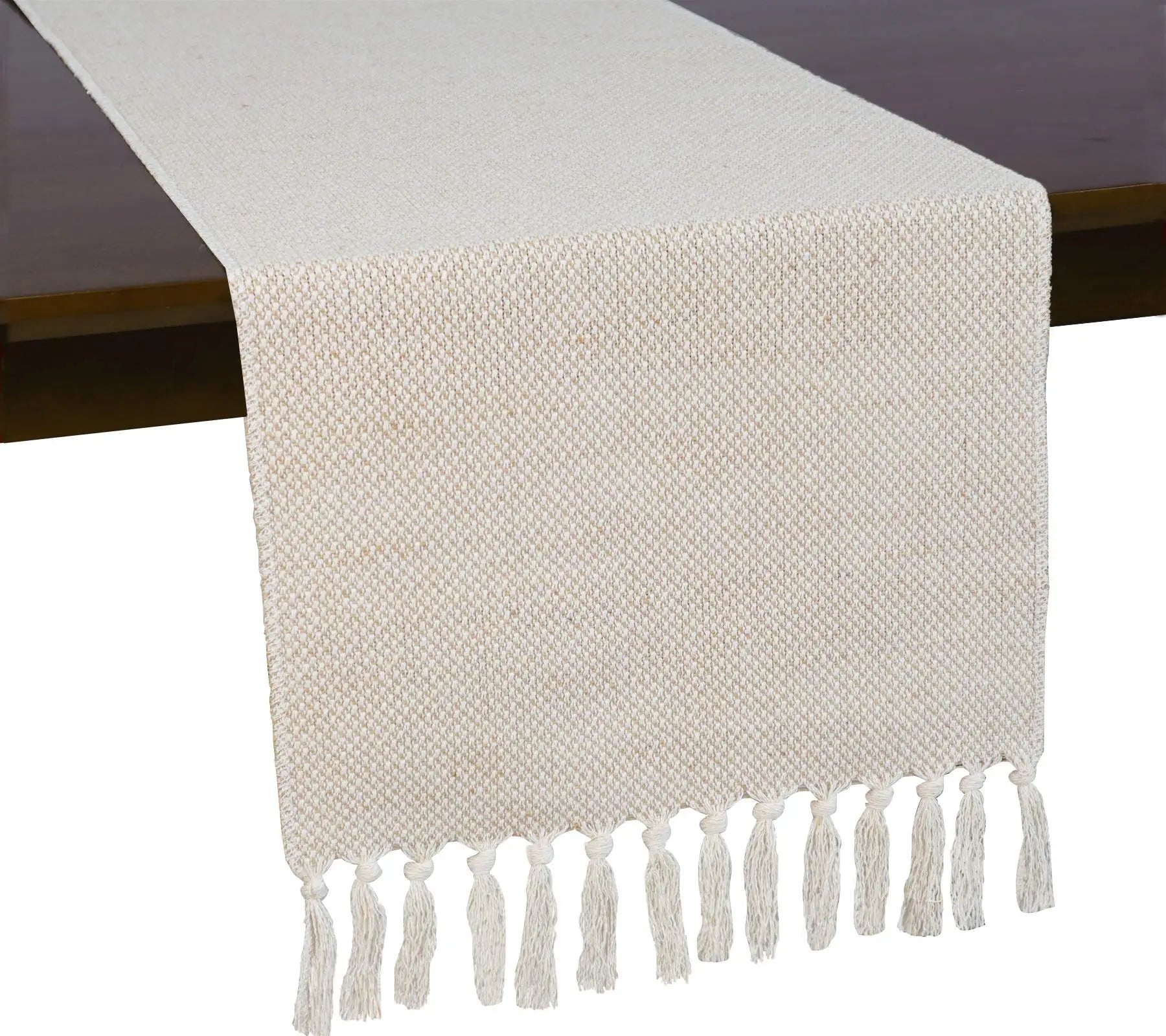 Chemin de table lin brodé style rustique beige 8 mots - vue 2 sur 7