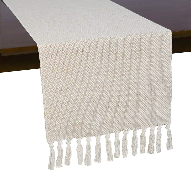 Chemin de table lin beige brodé style rustique