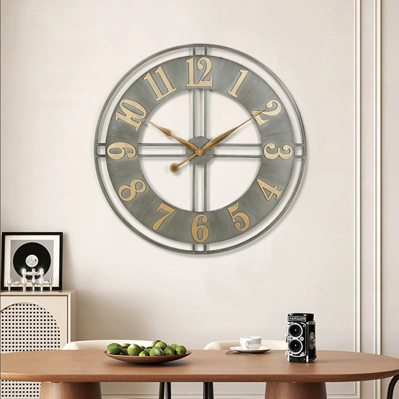 horloge murale moderne 3D rétro avec chiffres romains en métal silencieuse - vue 4 sur 8
