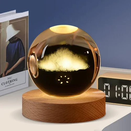 veilleuse 3D en cristal système solaire cadeau décoratif en bois - vue 12 sur 16