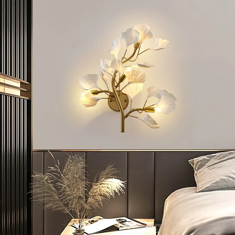applique murale moderne à led en céramique avec ginkgo décoratif - vue 3 sur 7