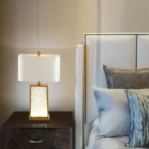 lampe à poser moderne en verre et tissu de soie - vue 3 sur 7