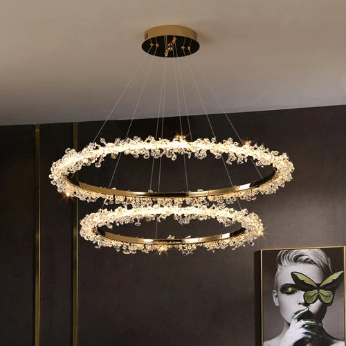 lustre moderne de luxe en cristal éclairage led annulaire variable - vue 6 sur 17