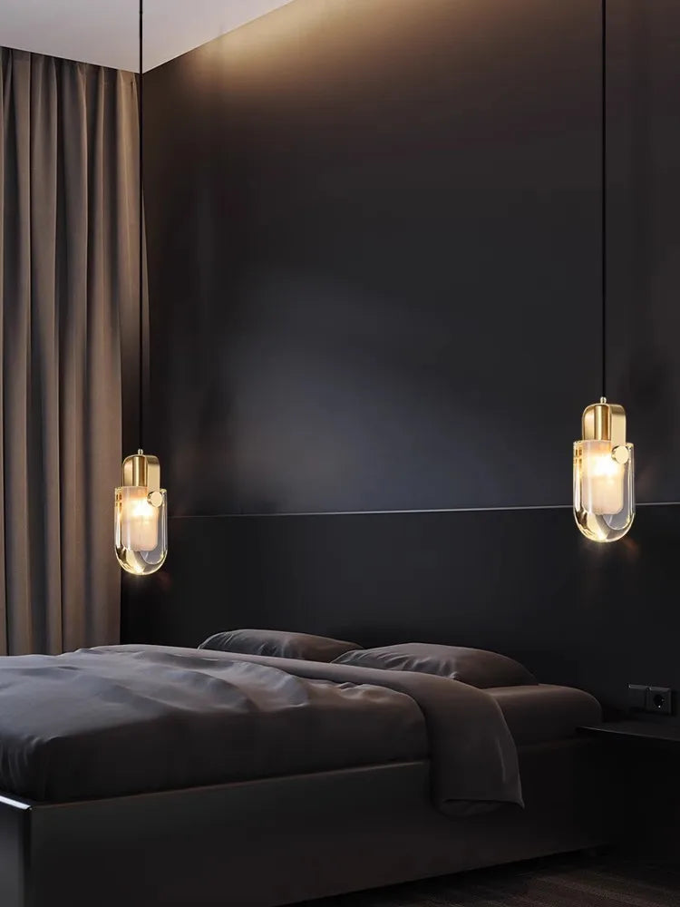 lustre en verre LED avec ceinture en cuir rétro moderne - vue 2 sur 30