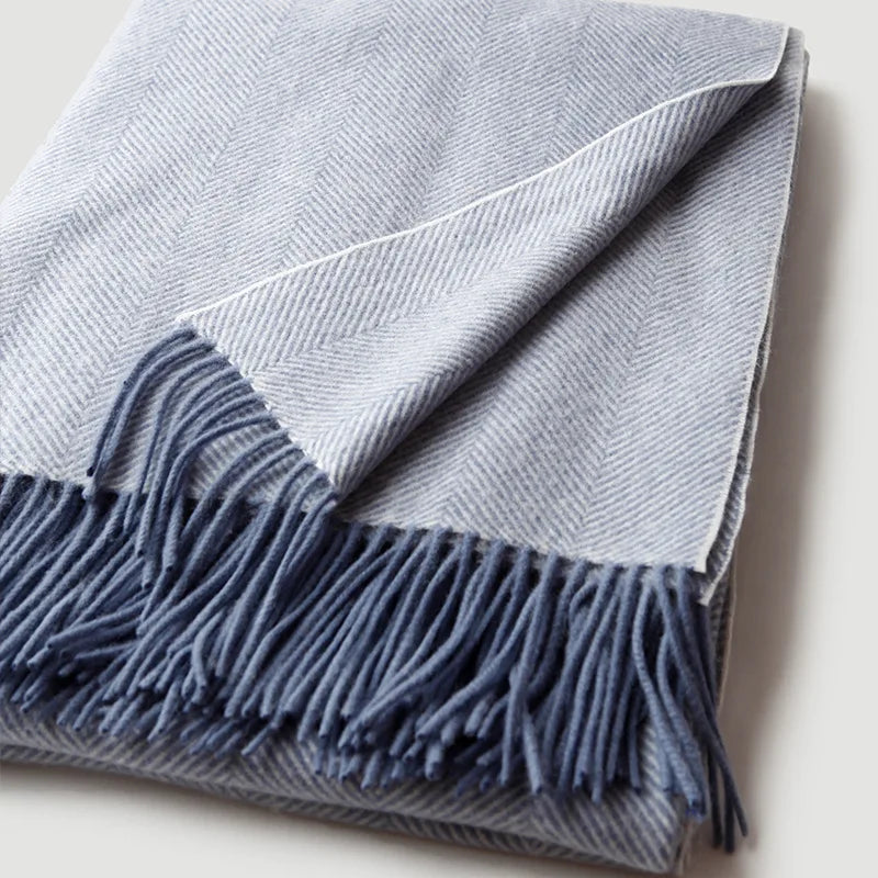 plaid laine douce rayures twill pompons voyage maison - vue 6 sur 7