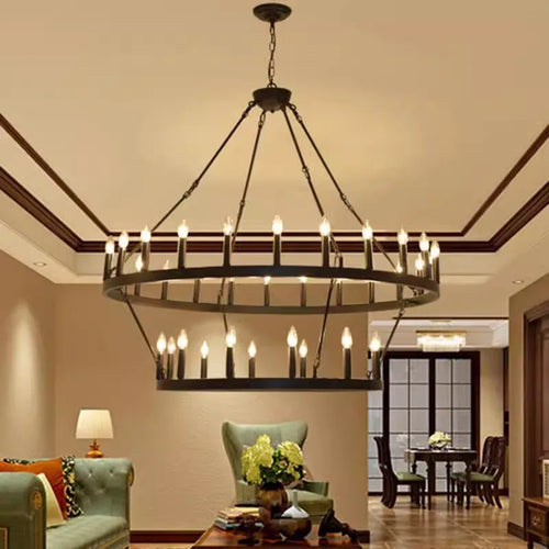 lustre industriel moderne en fer rond avec led pour décoration - vue 4 sur 10