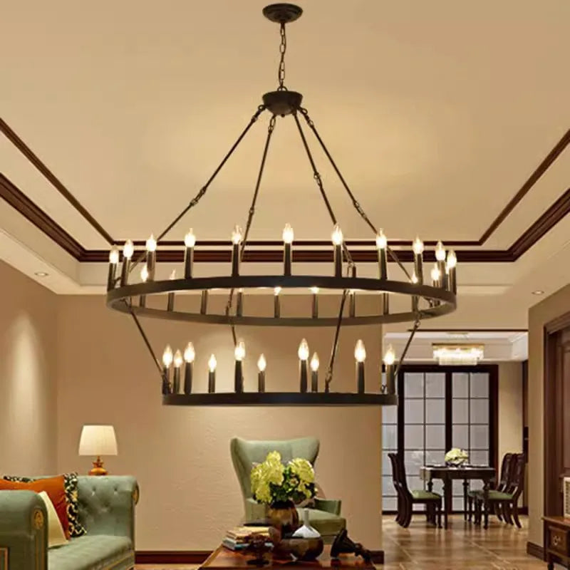 lustre industriel moderne en fer rond avec led pour décoration - vue 4 sur 10
