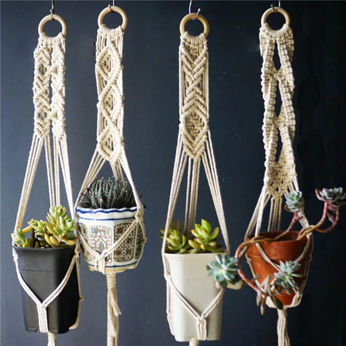 lot de 5 suspensions de plantes en macramé style bohème faites main - vue 2 sur 5