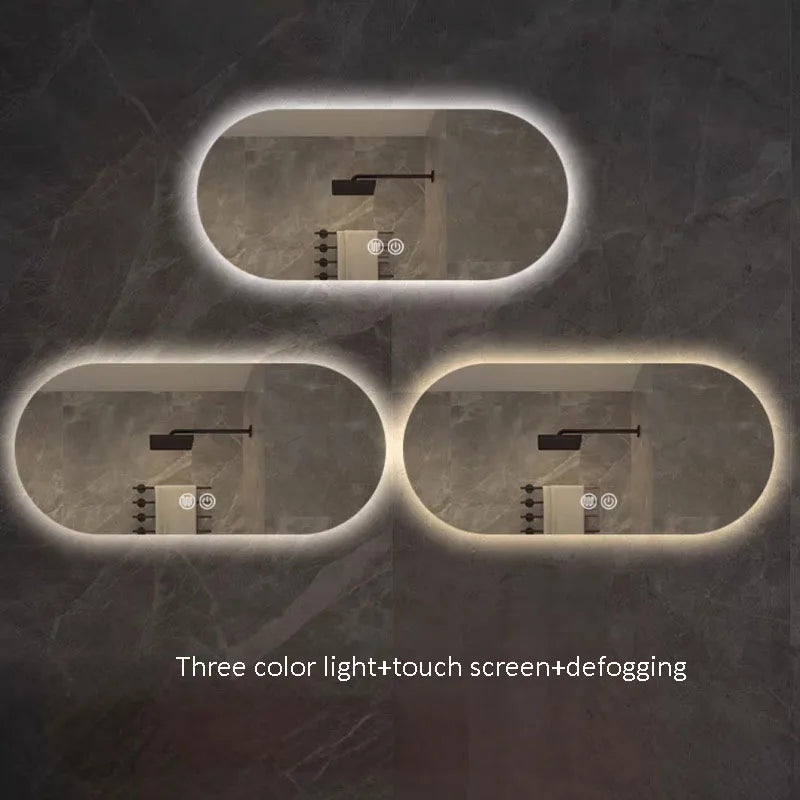 miroir intelligent elliptique lumineux anti-buée trois couleurs mural - vue 9 sur 18