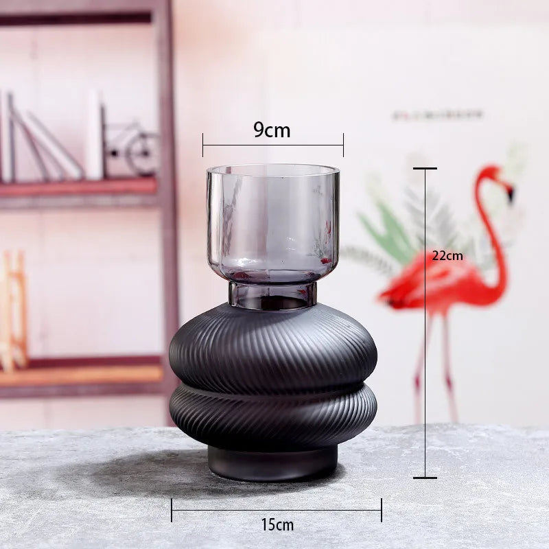 vase en verre dépoli à rayures pour décoration florale et hydroponique - vue 9 sur 12