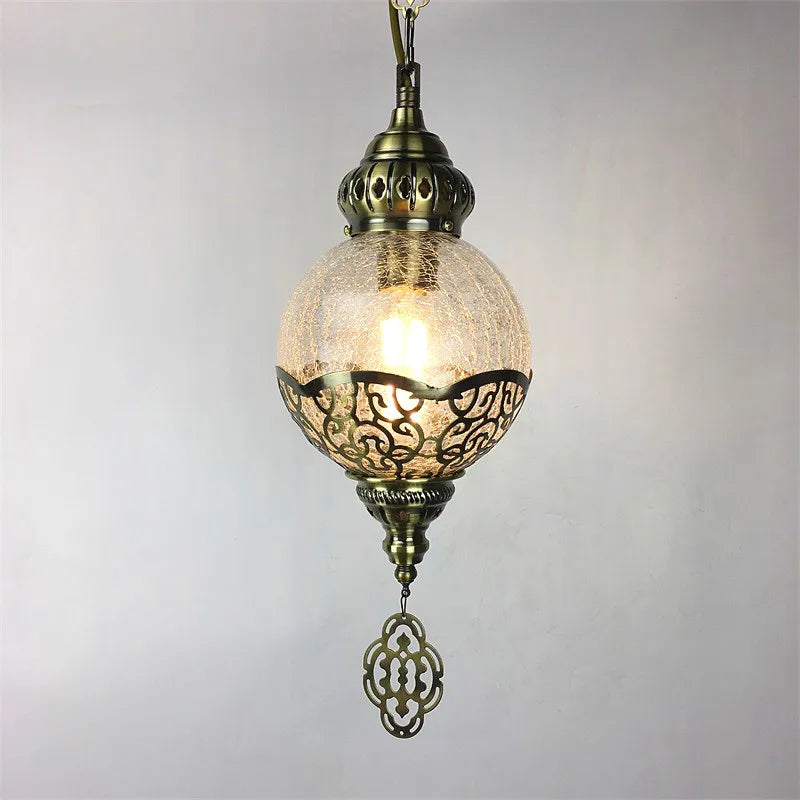 suspension vintage bohème en verre craquelé fait main - vue 3 sur 9