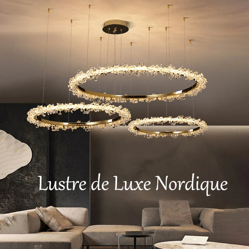 lustre moderne de luxe en cristal éclairage led annulaire variable - vue 5 sur 17