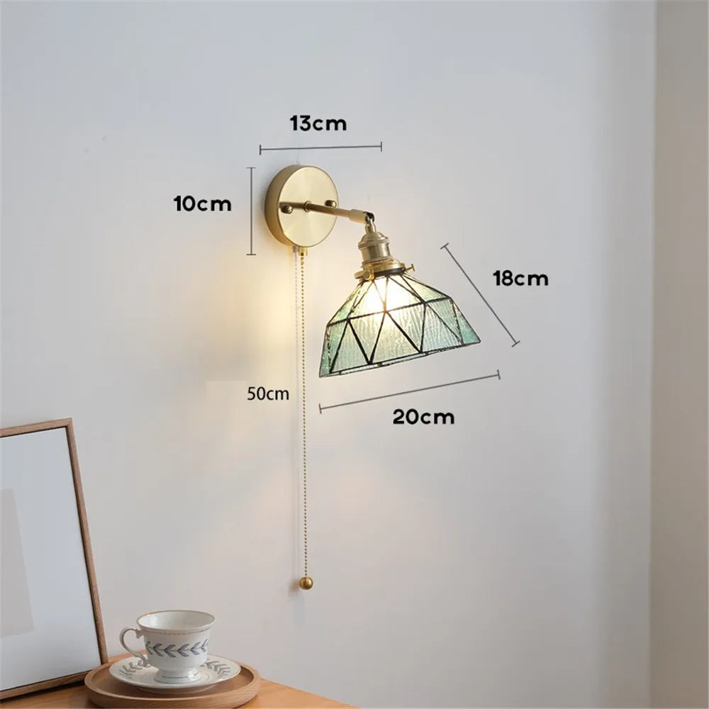 applique murale led style nordique abat-jour en verre et cuivre avec interrupteur - vue 9 sur 9