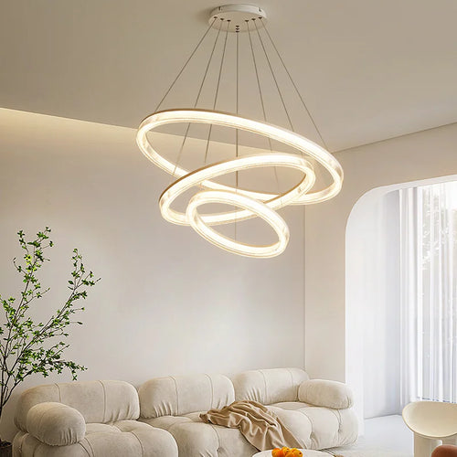 Modern Nordic LED Chandeliers For Living Rooms, Bedrooms, Restaurants, Kitchens, Chandeliers, White Circular 3-ring Design - vue 2 sur 10