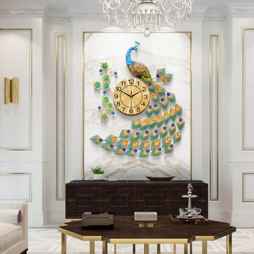 horloge murale moderne en forme de paon pour décoration intérieure - vue 5 sur 7