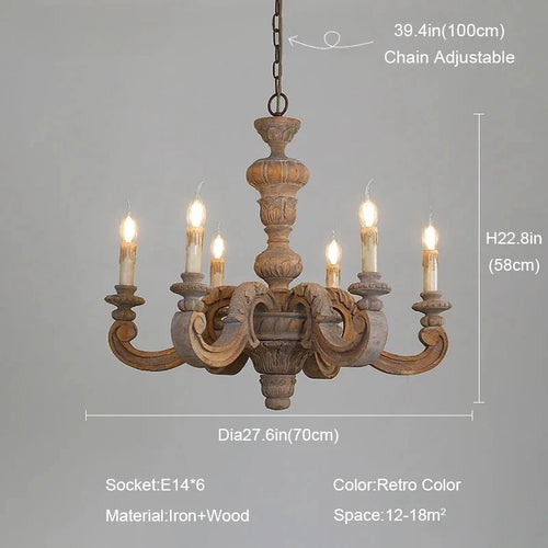lustre en bois sculpté et verre de murano rétro élégant - vue 10 sur 12