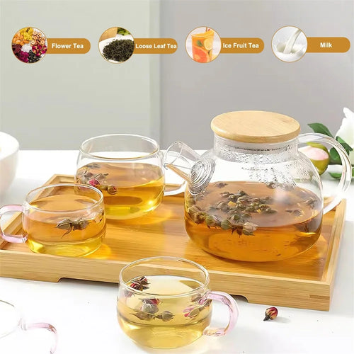 théière en verre avec filtre amovible couvercle bambou - vue 6 sur 7