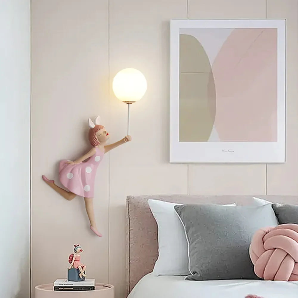 Cadeau résine rose fille applique décorative chambre de princesse Applique murale LED mignon chambre d'enfants appliques éclairage intérieur - vue 3 sur 8