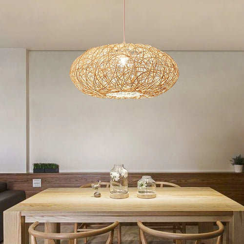 suspension moderne en rotin style chinois décoratif loft - vue 3 sur 7