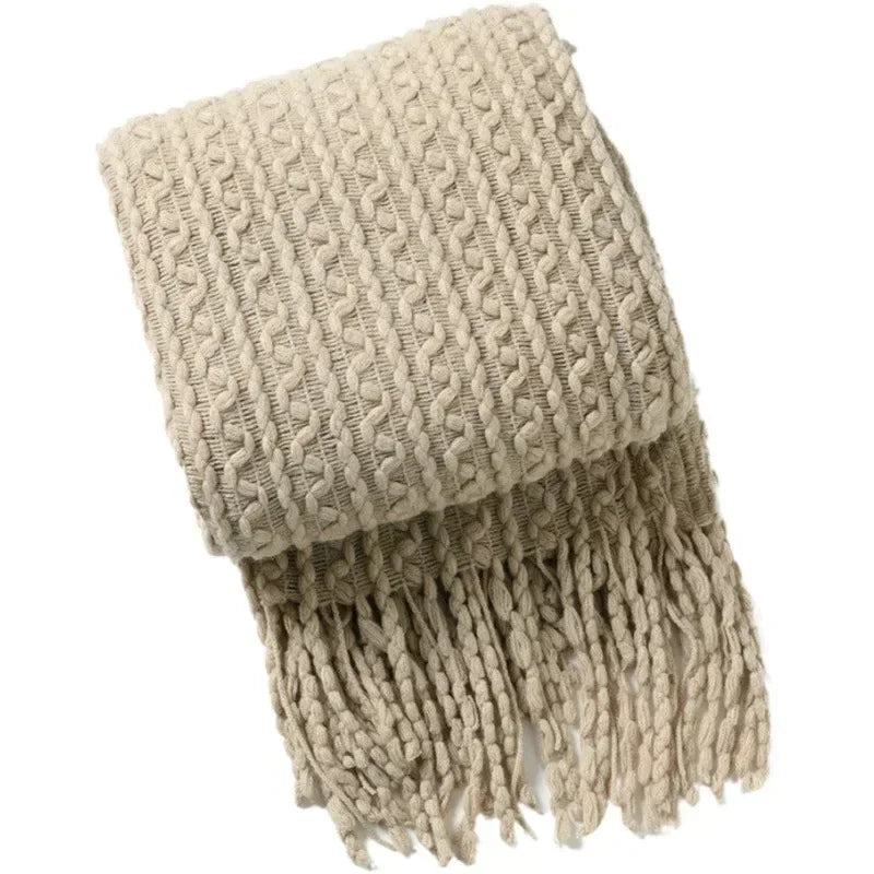 plaid bohème carreaux doux avec pompons pour salon - vue 7 sur 7