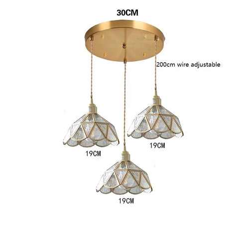 Suspension vintage en cuivre avec abat-jour en verre fait main - vue 15 sur 21