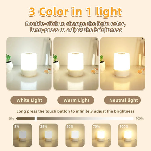 lampe de table usb rechargeable avec veilleuse trois couleurs - vue 4 sur 7