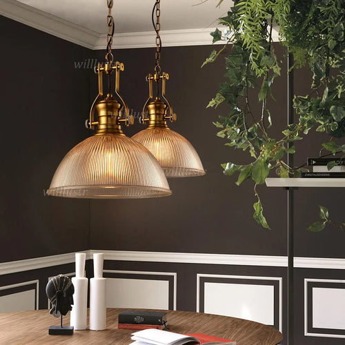 Suspension vintage en verre nervuré rétro suspension lumière hôtel café salon bureau bar salle à manger suspendu lustre de plafond - vue 6 sur 5