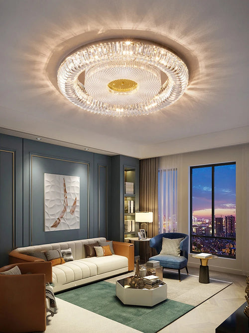 plafonnier led moderne à intensité variable en cristal doré argenté - vue 3 sur 11