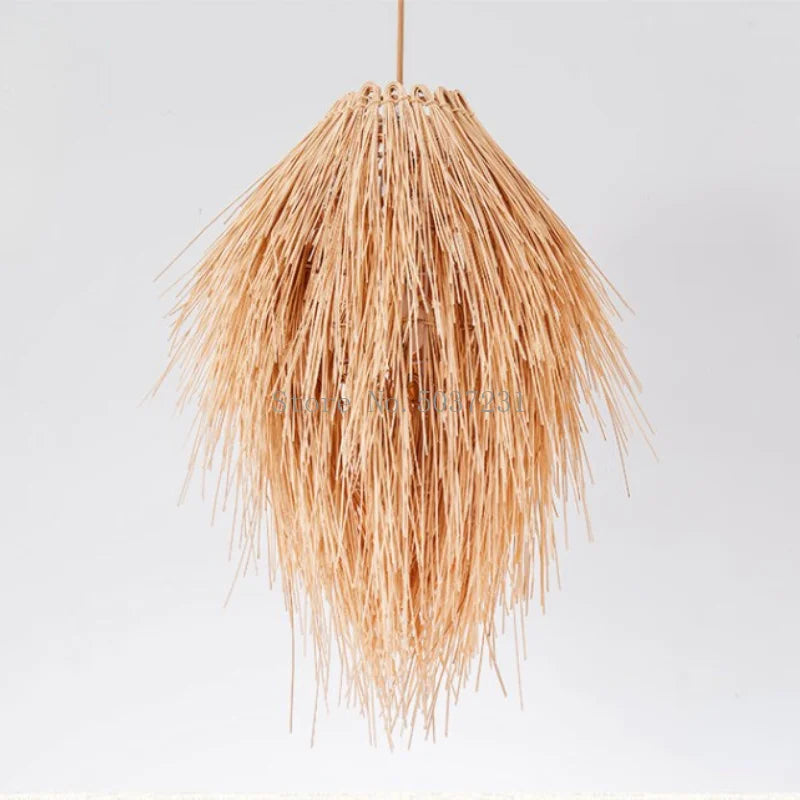 lustre en rotin tissage bambou chapeau de paille lampe pastorale décor salle - vue 5 sur 7