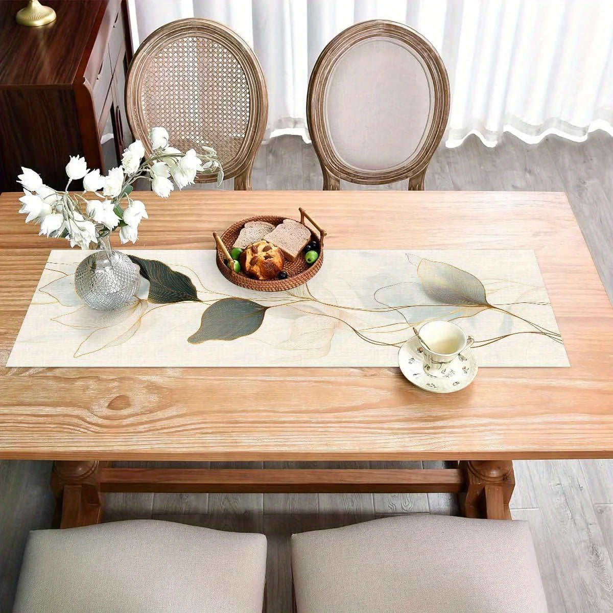 Chemin de table motifs feuilles abstraits style botanique - vue 5 sur 6