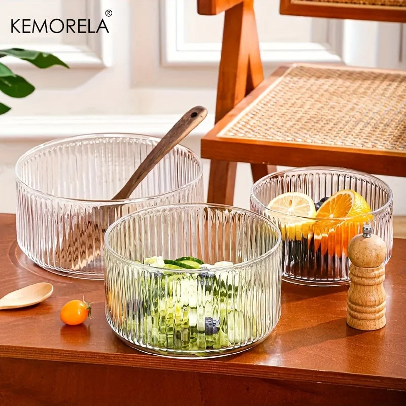 Bol en verre rayé design pour salades desserts - vue 4 sur 9