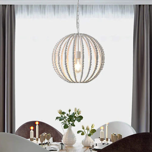 lustre vintage en perles de bois style américain loft campagne - vue 4 sur 6
