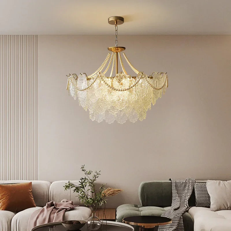suspension moderne en verre clair style français luxe - vue 4 sur 18