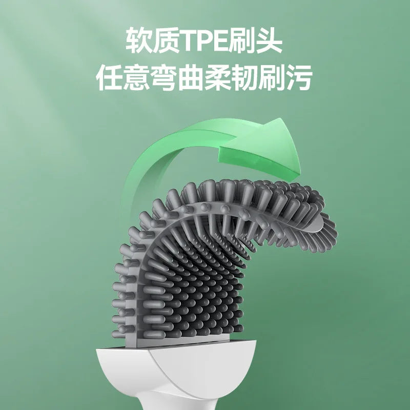 brosse de toilette en silicone avec support suspendu et manche long - vue 4 sur 8