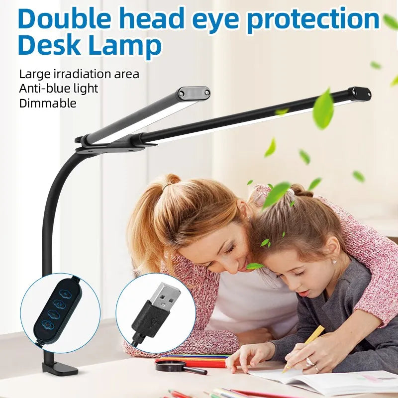 Lampes de bureau Led Double tête réglable en continu USB lampe de Table moniteur d'ordinateur lumière pour bureau étude lecture luminaire - vue 4 sur 8
