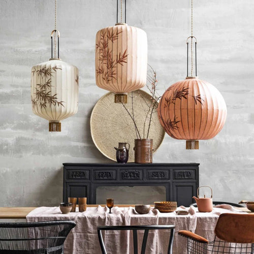Nouvelle lampe lanterne en tissu chinois pour Restaurant salon rétro hôtel chez l'habitant balcon motif dessiné à la main lustre ampoule gratuite - vue 2 sur 18