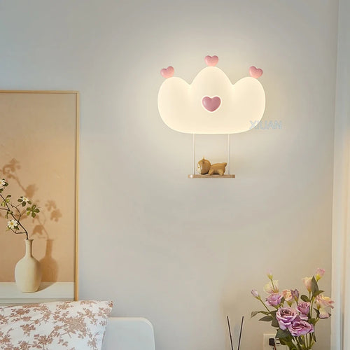 applique murale en forme de couronne rose pour filles animal veilleuse - vue 5 sur 14