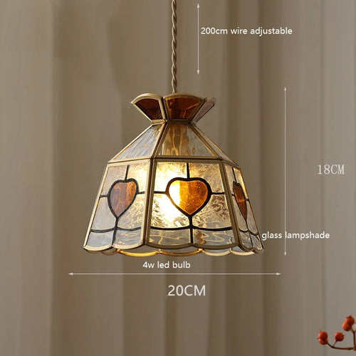 Suspension vintage en cuivre avec abat-jour en verre fait main - vue 3 sur 21