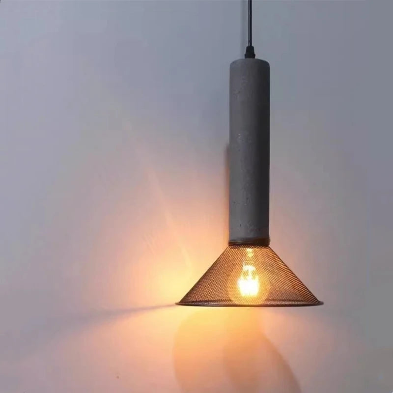 lustre ciment suspension led loft béton tube long décor salle cuisine éclairage - vue 4 sur 12
