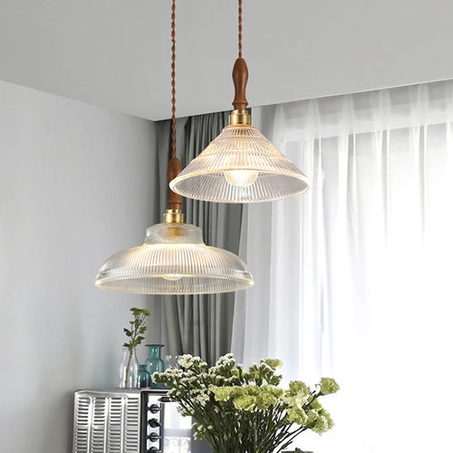Suspension en verre pour salle à manger lustre d'îlot de cuisine moderne cuivre/bois Art Suspension lampe suspendue E27 Luminaire - vue 2 sur 10