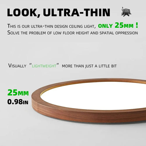 Walnut wood RA≥97, Modern Minimalism Wabi-sabi, Ultra thin eye protection Ceiling light for Living room, Bedroom, Study, Master - vue 4 sur 12